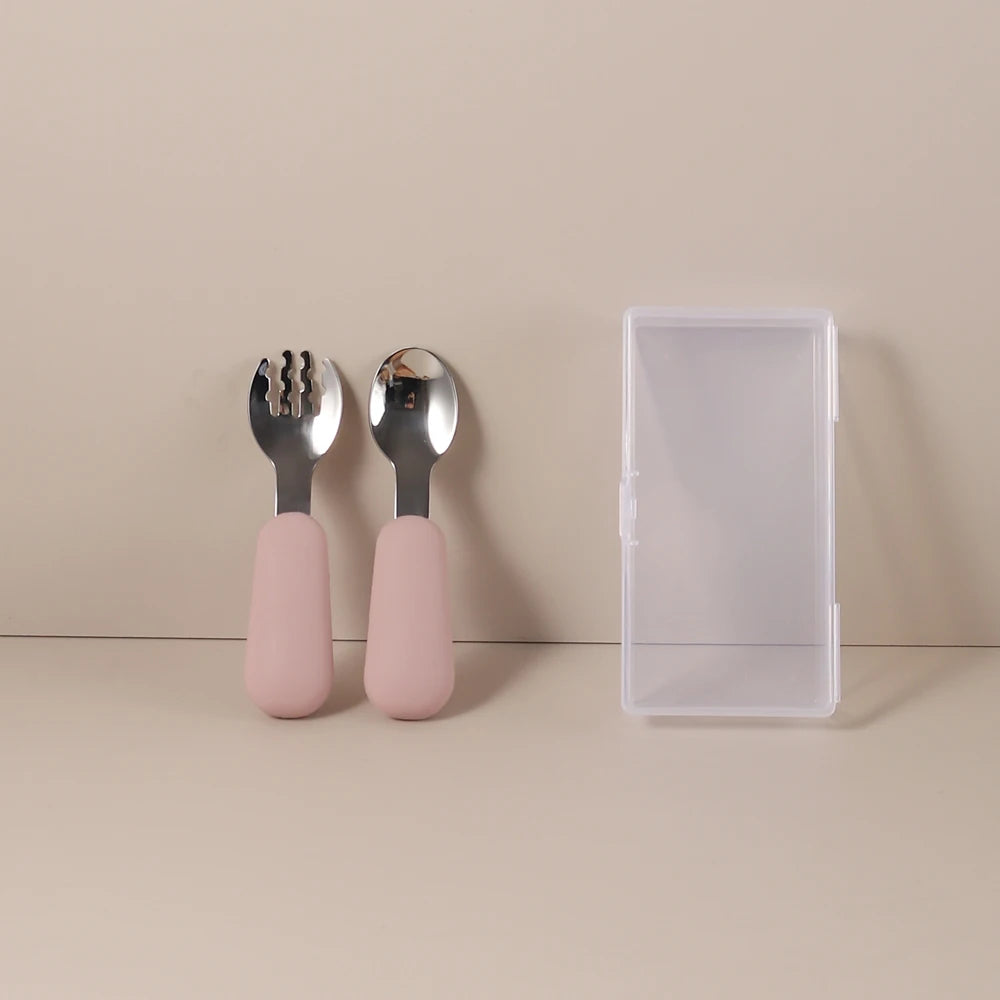 Couverts Bébé en Silicone et Acier Inoxydable | Set avec Étui