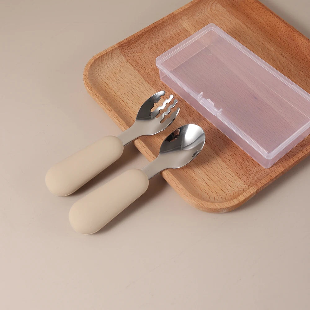 Couverts Bébé en Silicone et Acier Inoxydable | Set avec Étui