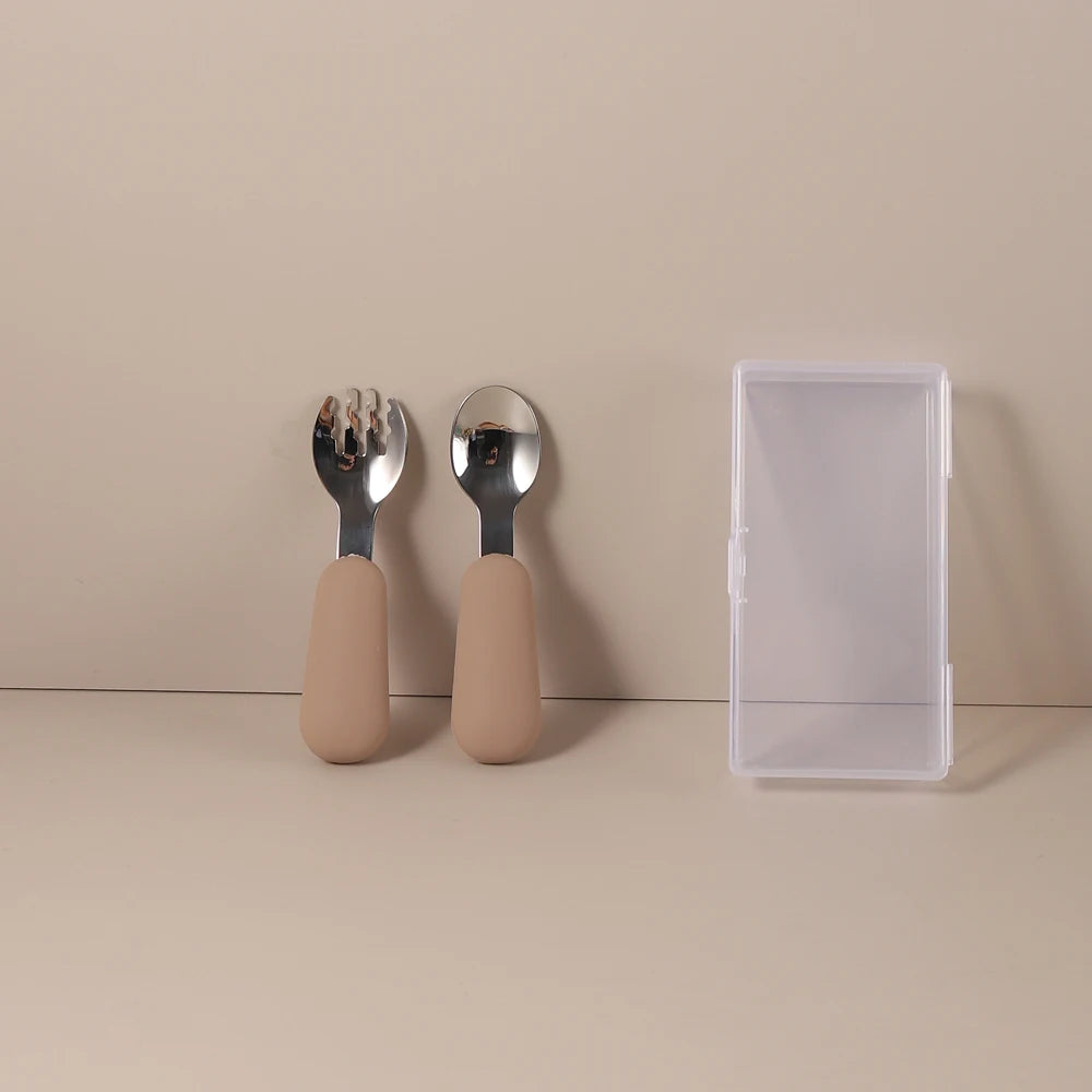 Couverts Bébé en Silicone et Acier Inoxydable | Set avec Étui