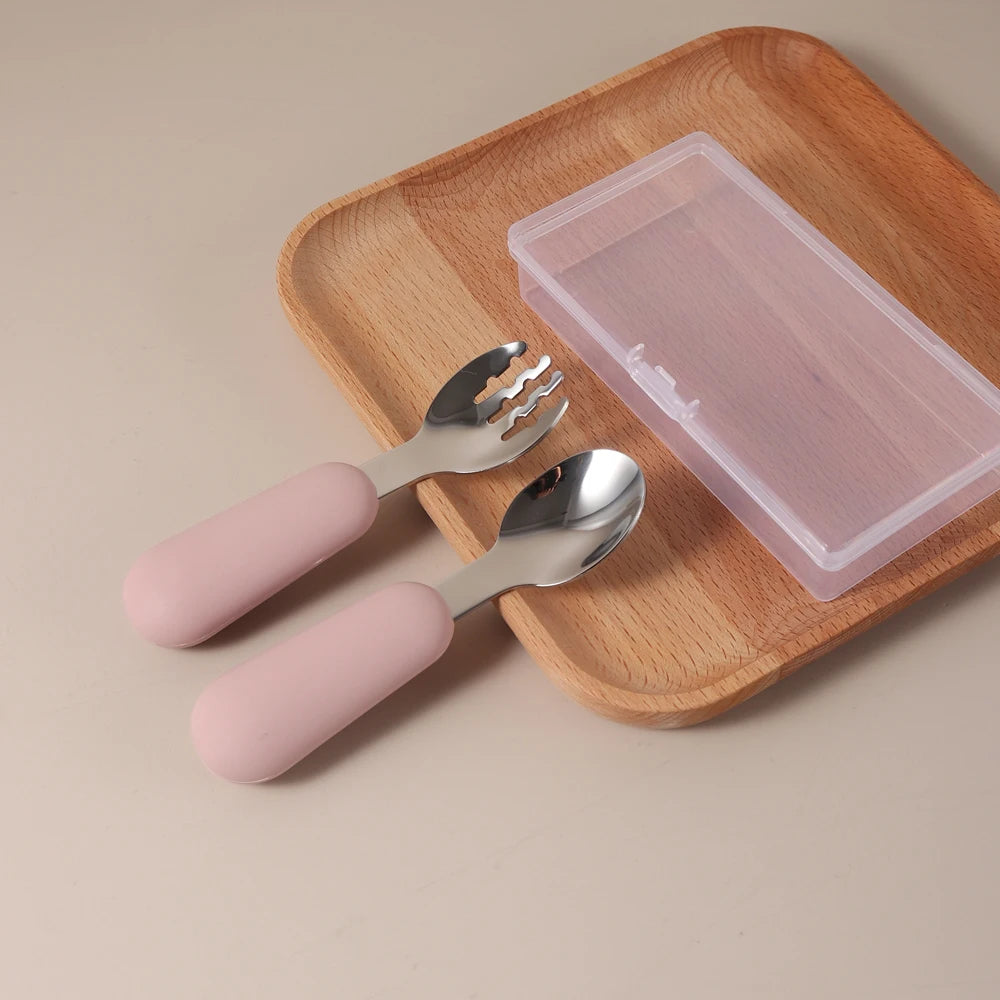 Couverts Bébé en Silicone et Acier Inoxydable | Set avec Étui