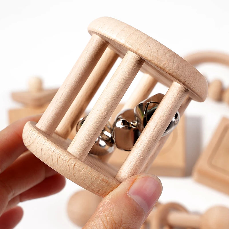 Ensemble de 6 Hochets en Bois Montessori pour Bébé