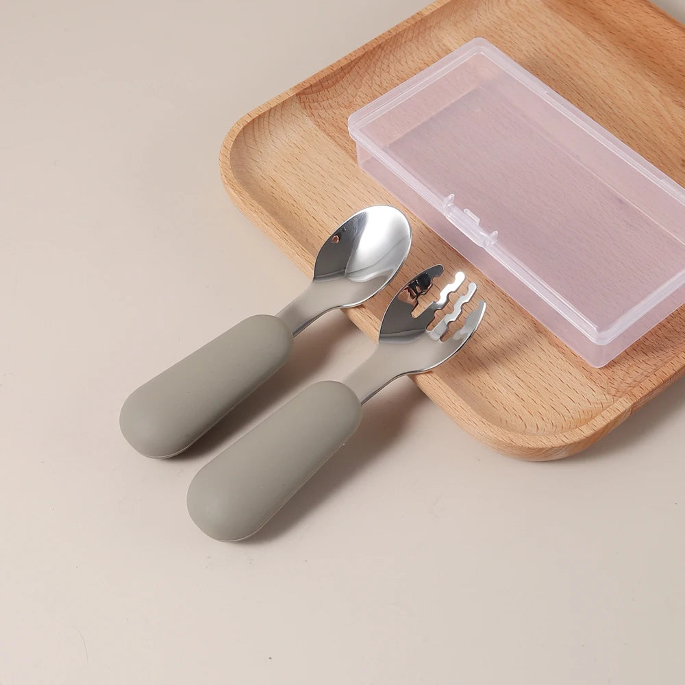 Couverts Bébé en Silicone et Acier Inoxydable | Set avec Étui