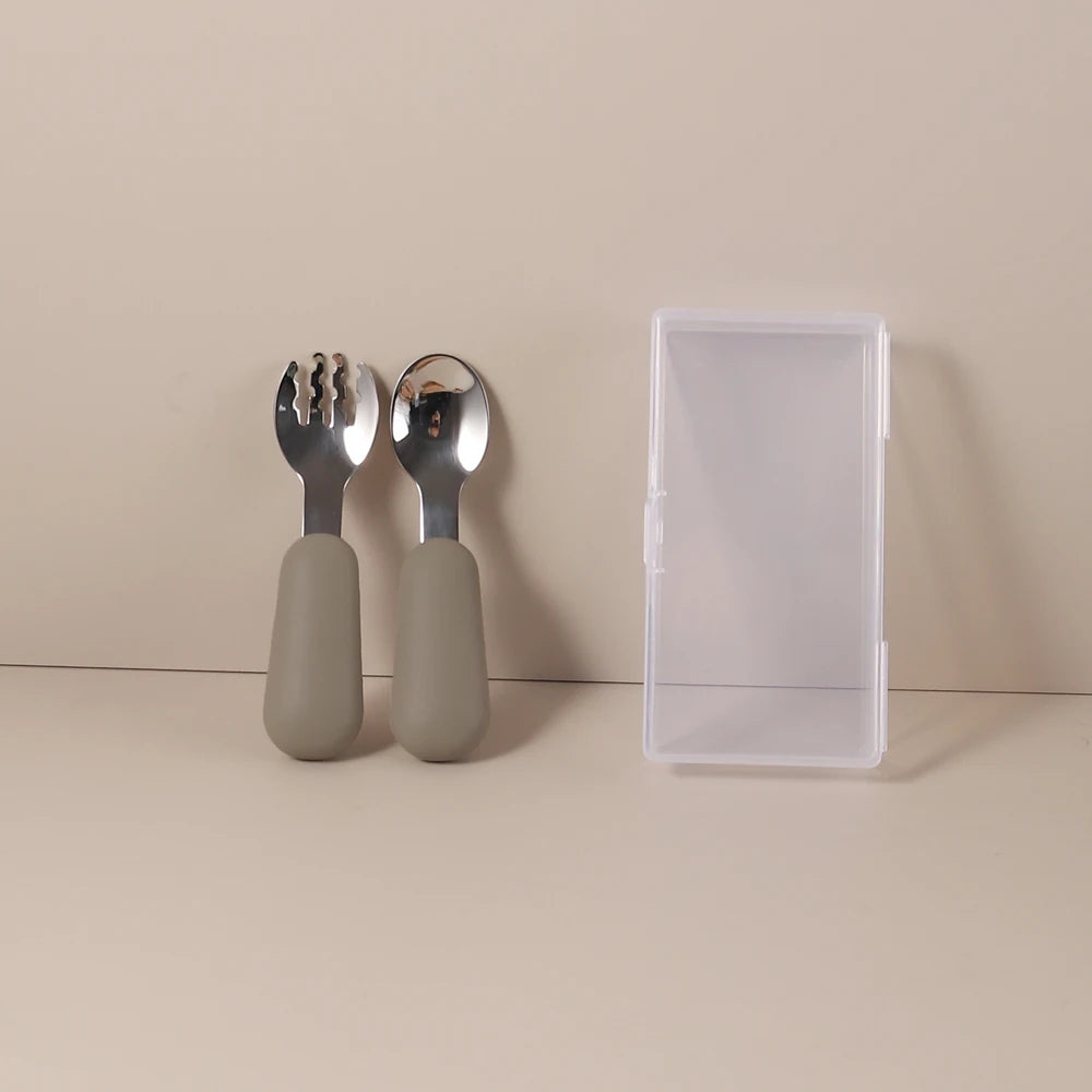Couverts Bébé en Silicone et Acier Inoxydable | Set avec Étui