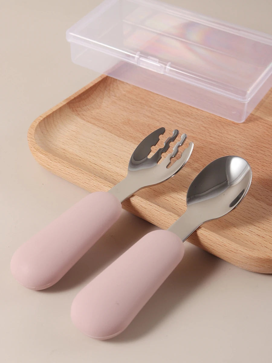 Couverts Bébé en Silicone et Acier Inoxydable | Set avec Étui