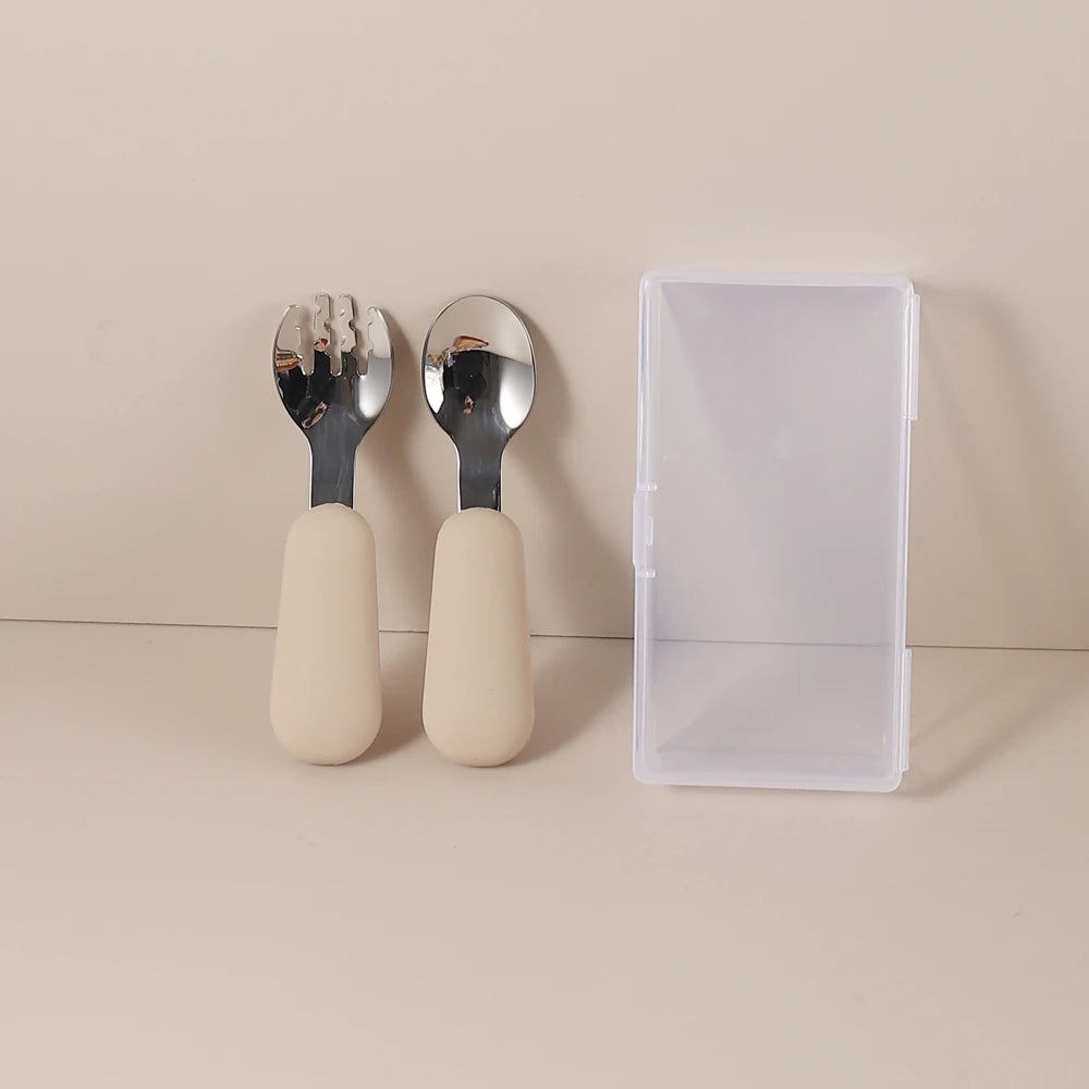 Couverts Bébé en Silicone et Acier Inoxydable | Set avec Étui